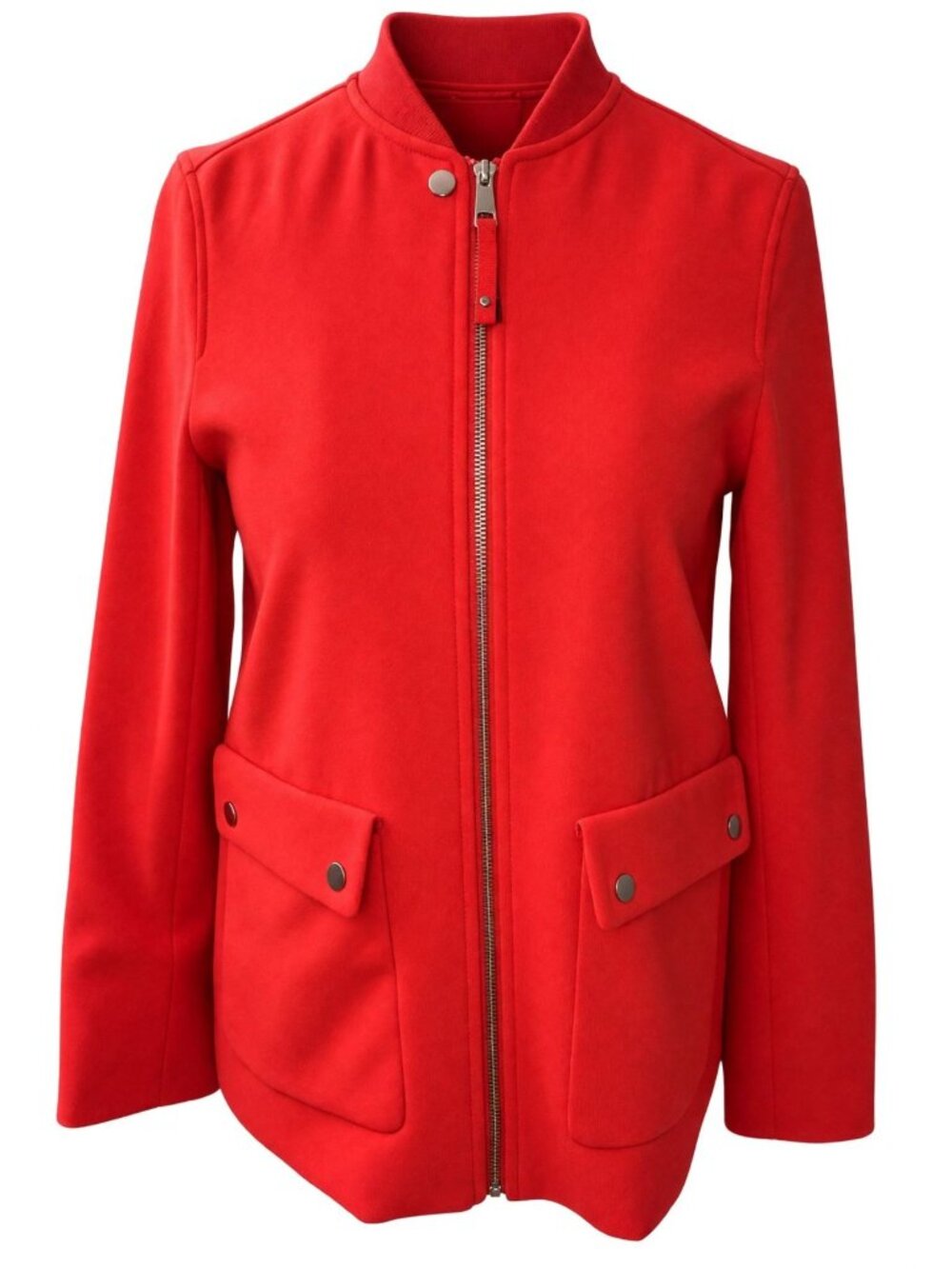 H&M Womens 4 Orange Zip Front Jacket Snap Pockets Stretch Mandarin Collar NWT